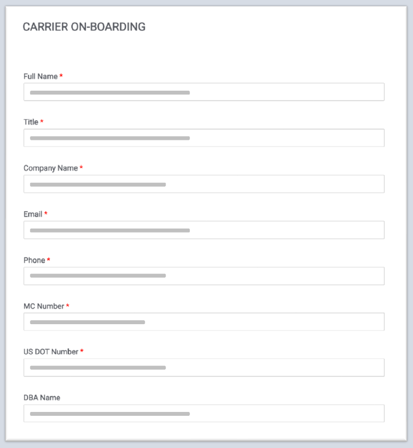 Carriers fill out a quick form in Step 1.