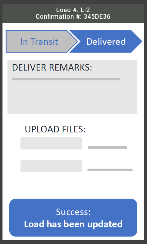 When a load is in Delivered status in the FTM Carrier/Driver Portal, you will receive a notice of a successful load update.