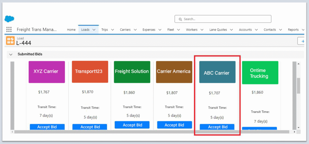 In Step 3 of using the FTM TMS Bid Portal, you can Compare Offers with Ease.