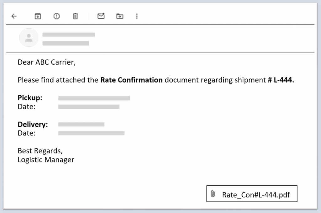 The system automatically sends the winning carrier a Rate Confirmation email