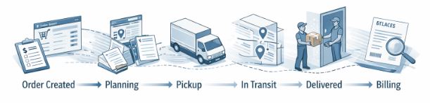 TMS organizing logistics events into a single shipment timeline.
