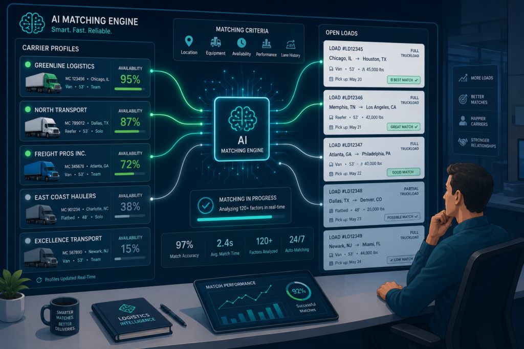 AI matching available carrier capacity to open loads before manual tendering begins