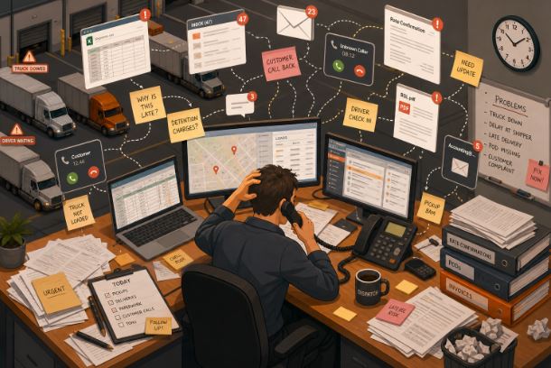 A logistics operation struggling with disconnected tools, missed loads, and manual tracking