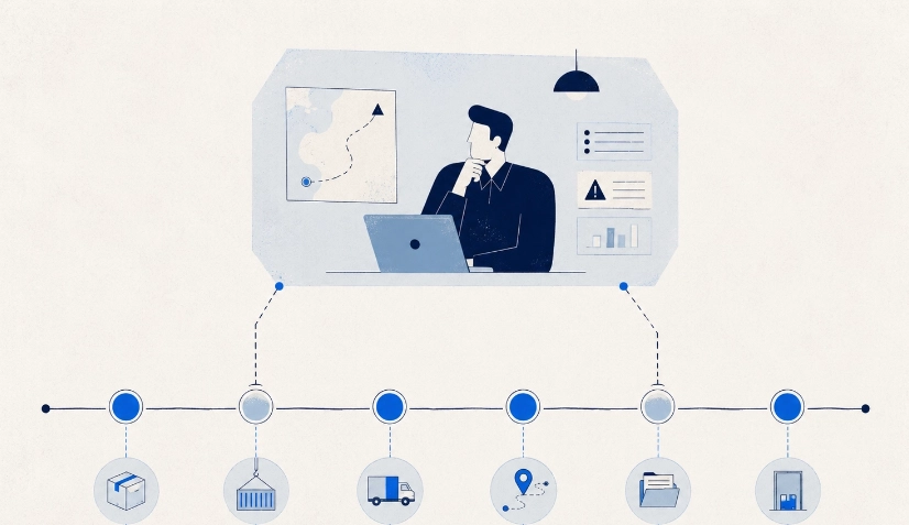 Agentic AI in supply chain handling routine shipment monitoring while a dispatcher manages complex freight exceptions.