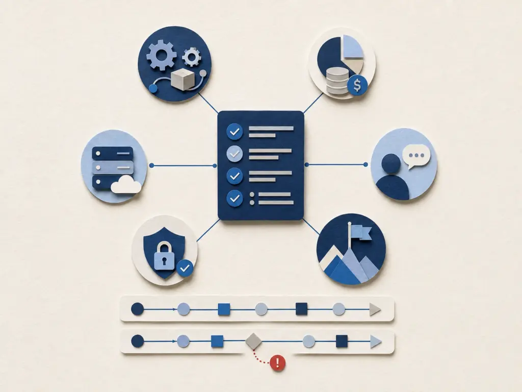 Shipper TMS evaluation checklist connecting operations, finance, IT, security, customer service, and leadership requirements.